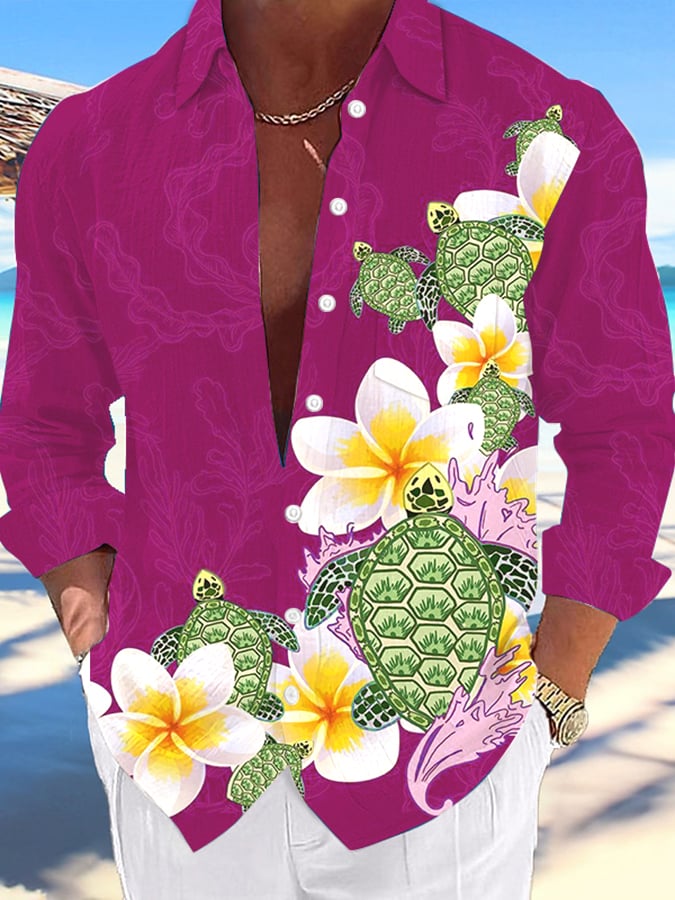 Camisa Hawaii Turtles estampado de moda Vacation And casual (With Pockets) para hombre