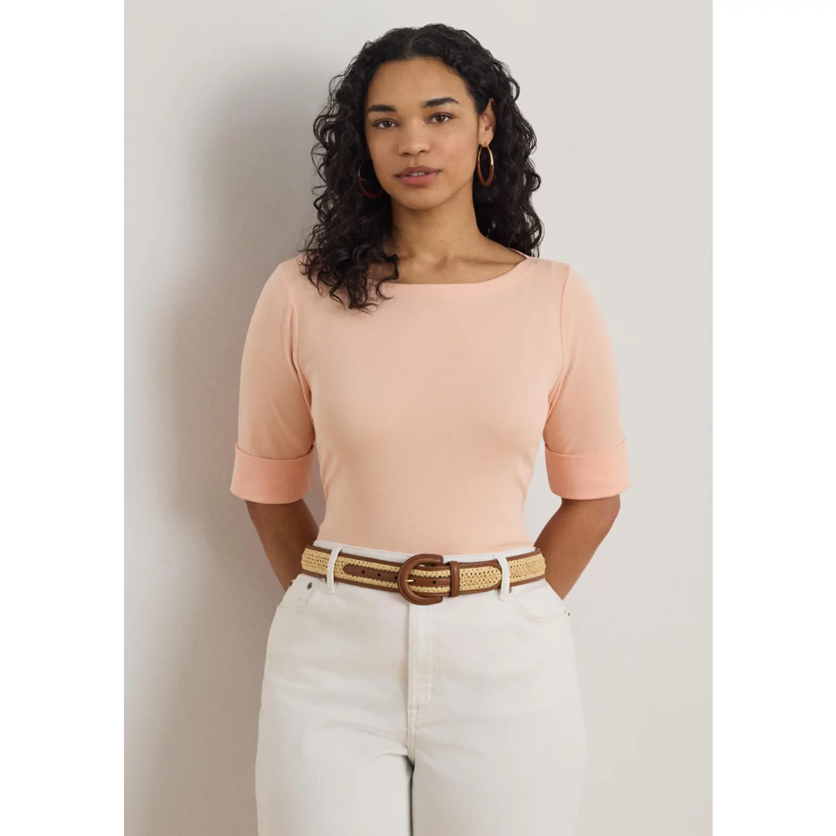 Plus Size Cotton Boat Neck T-Shirt - 5