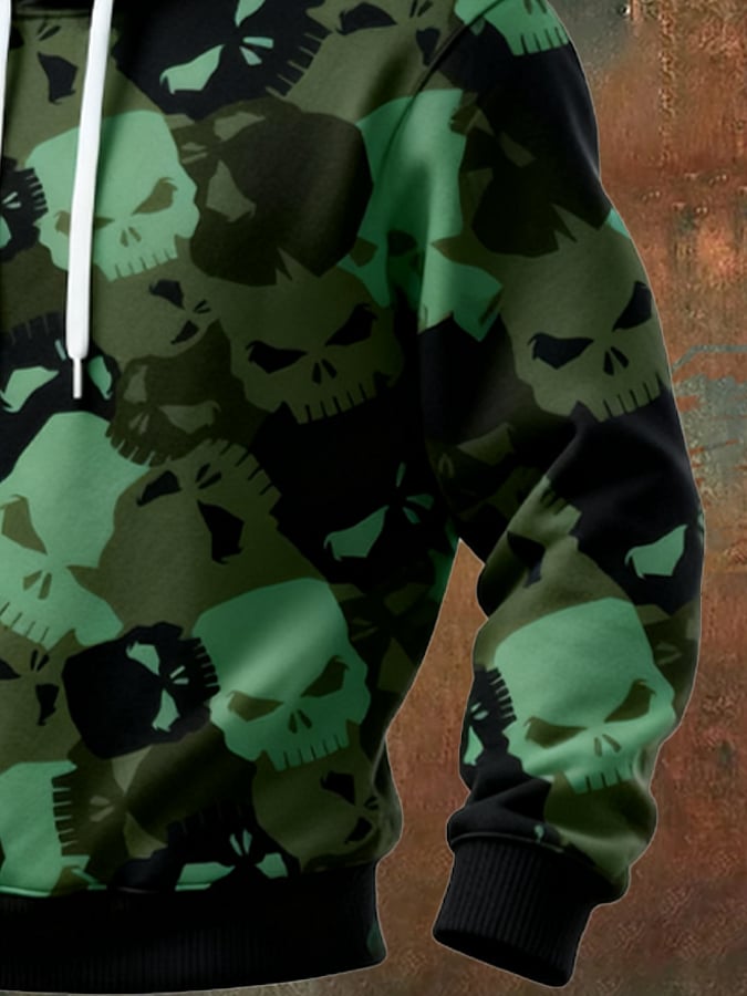 Sudadera retro desgastado en bloques de color camuflaje estampado casual de manga larga para hombre