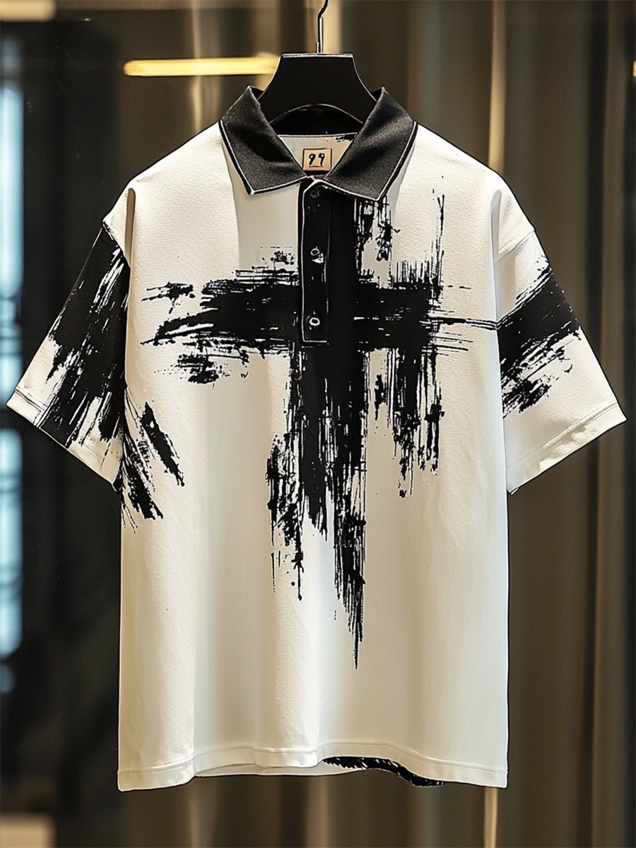 Camisa polo ejecutivo casual Cross estampado Button de manga corta para hombre