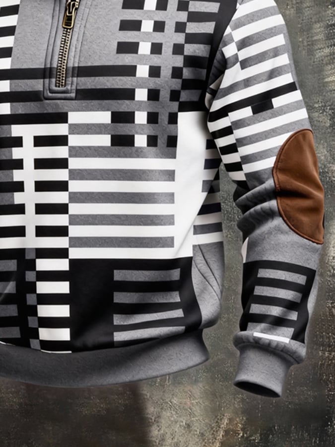 Sudadera retro en bloques de color estampado Color-Blocked con cierre para hombre