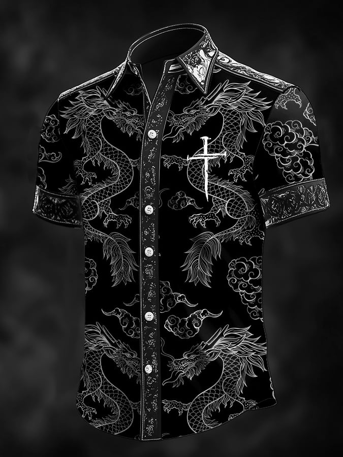 Camisa retro Baroque estampado Dark para hombre