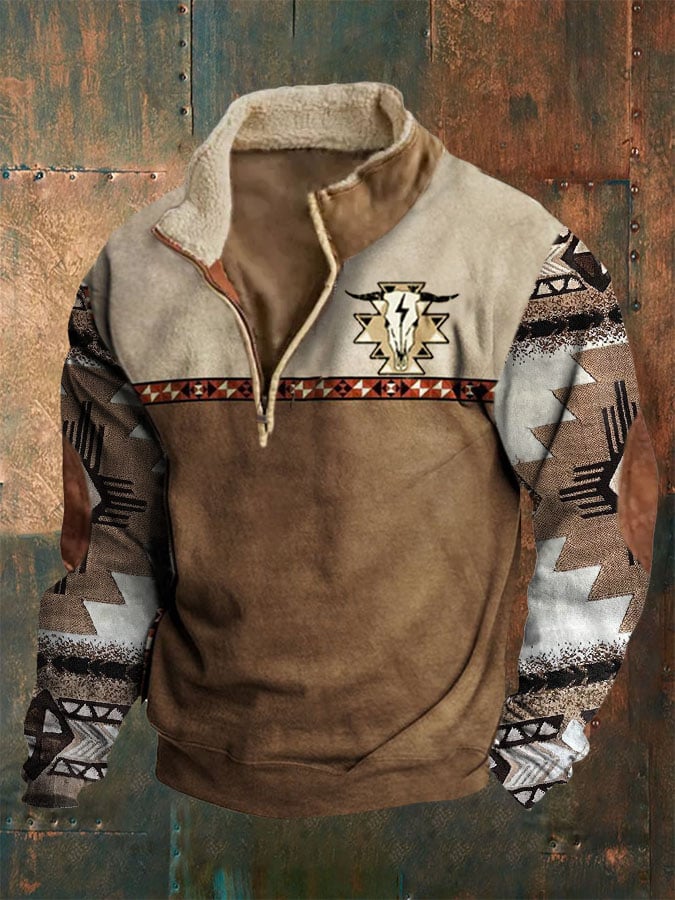 Sudadera retro Contrast Ethnic geométrico Pullover para hombre