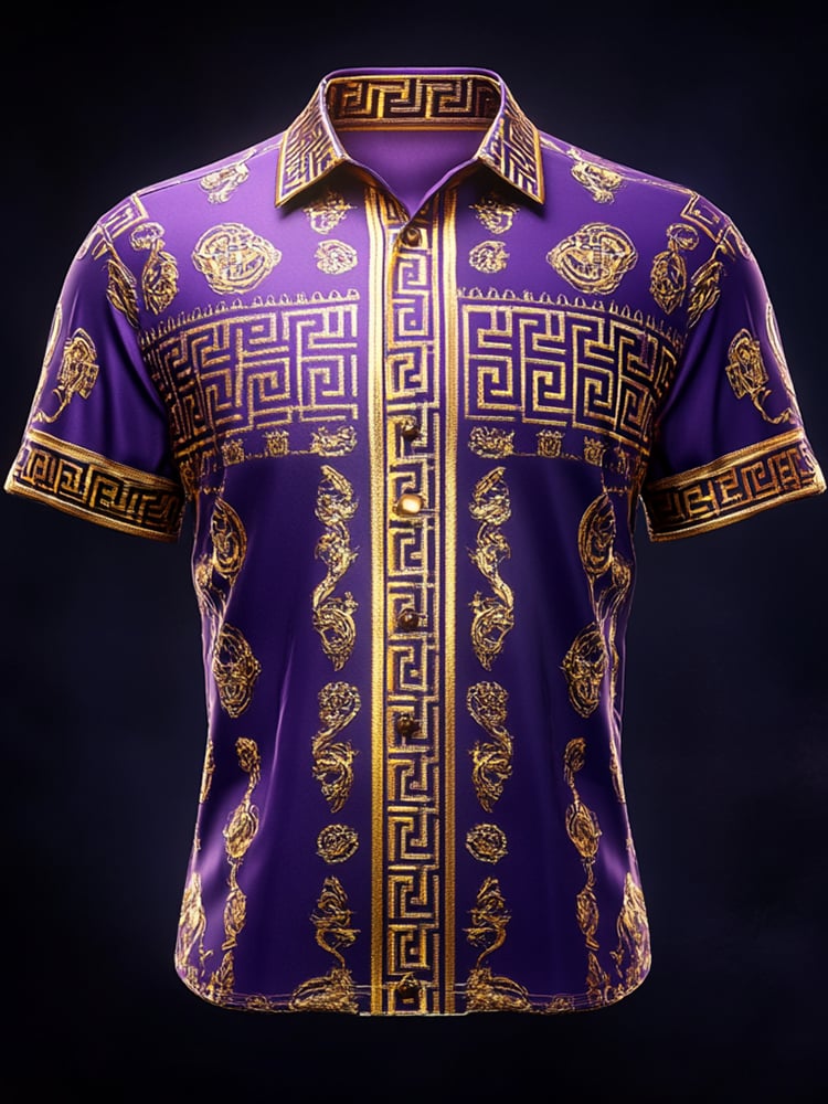Camisa satén Luxe estampado de manga corta Button para hombre
