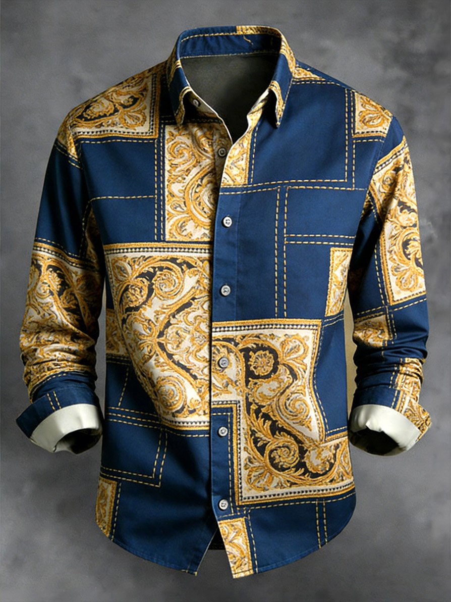 Camisa retro ejecutivo en bloques de color diseño de manga larga para hombre
