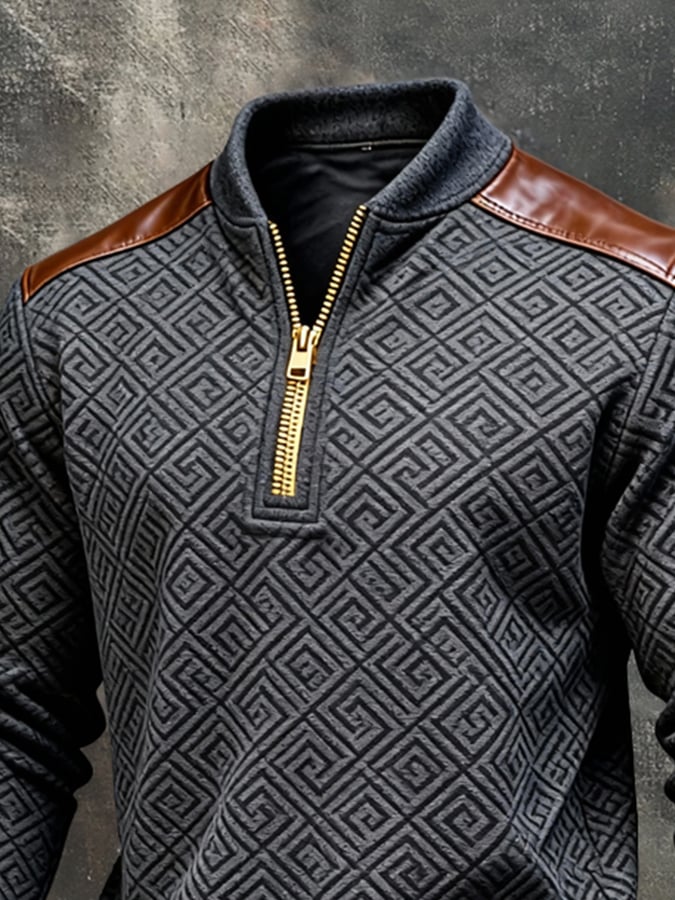 Sudadera vintage-Style texturizado Patchpara trabajo Color-Block de manga larga para hombre