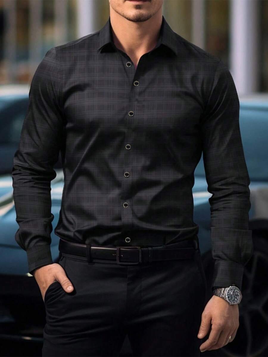Camisa Street Style ejecutivo casual estampado de manga larga para hombre