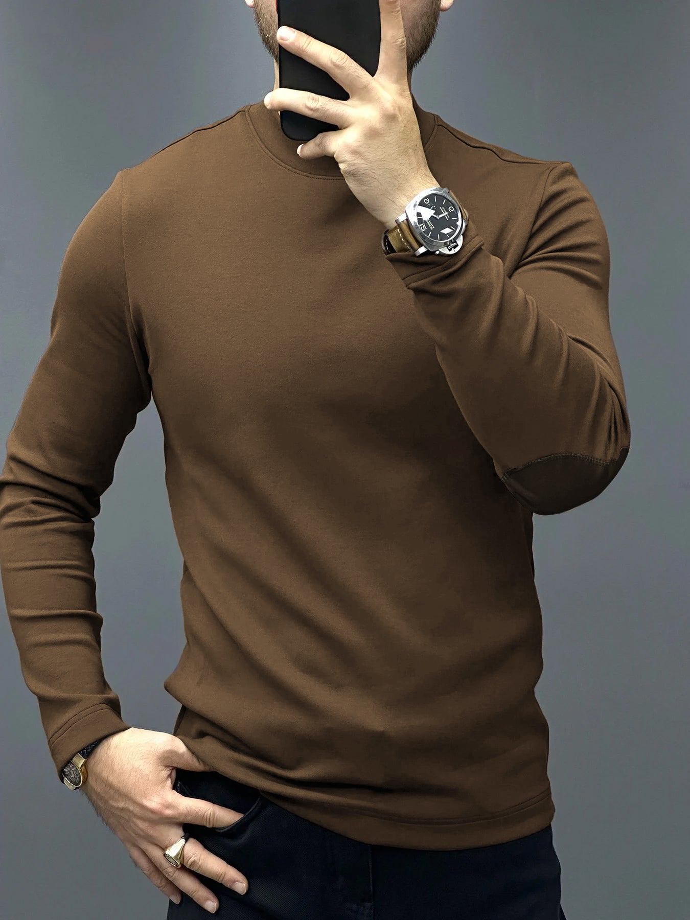 Modal Blend Elbow Patch de manga larga Tee:de corte entallado