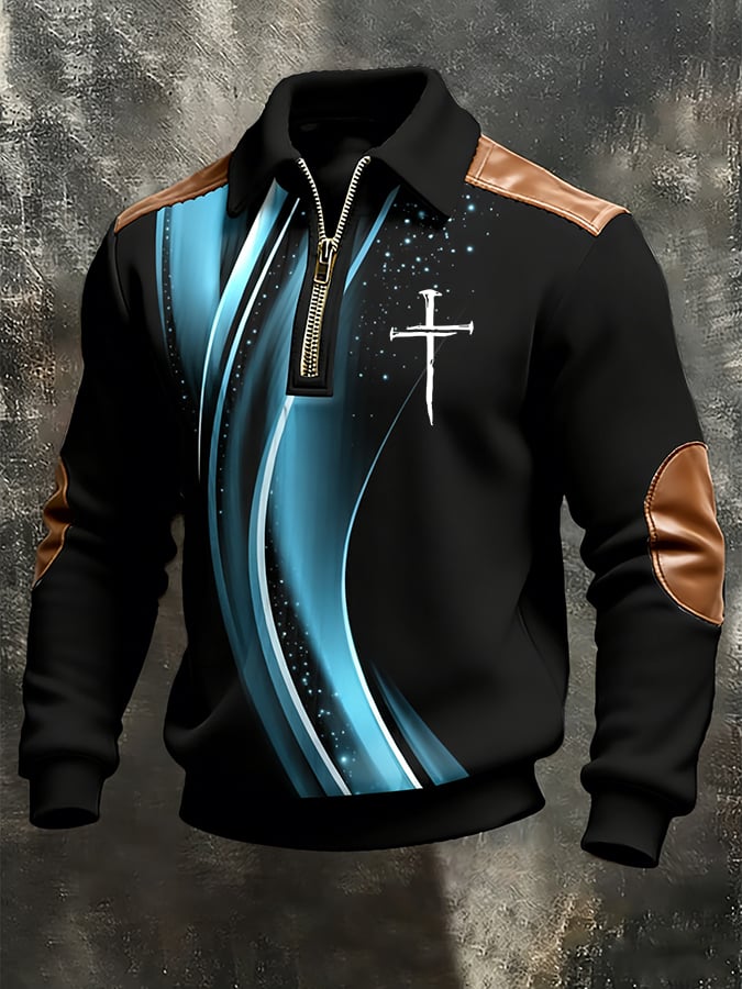Sudadera vintage Faith Cross Design estampado casual cierre para hombre