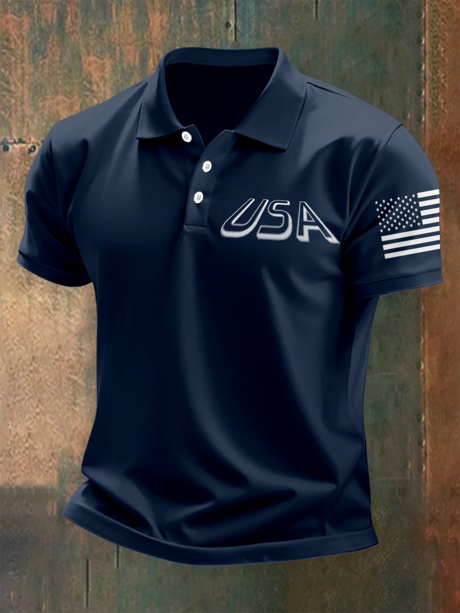 Camisa polo para exterior Independence Day American Flag Button de manga corta para hombre