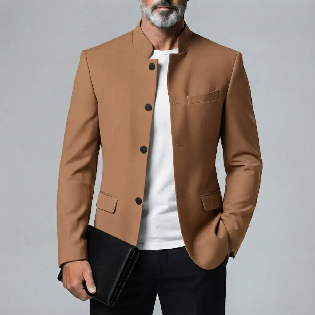 para hombre retro de color sólido Mandarin Collar Single-Breasted chaqueta