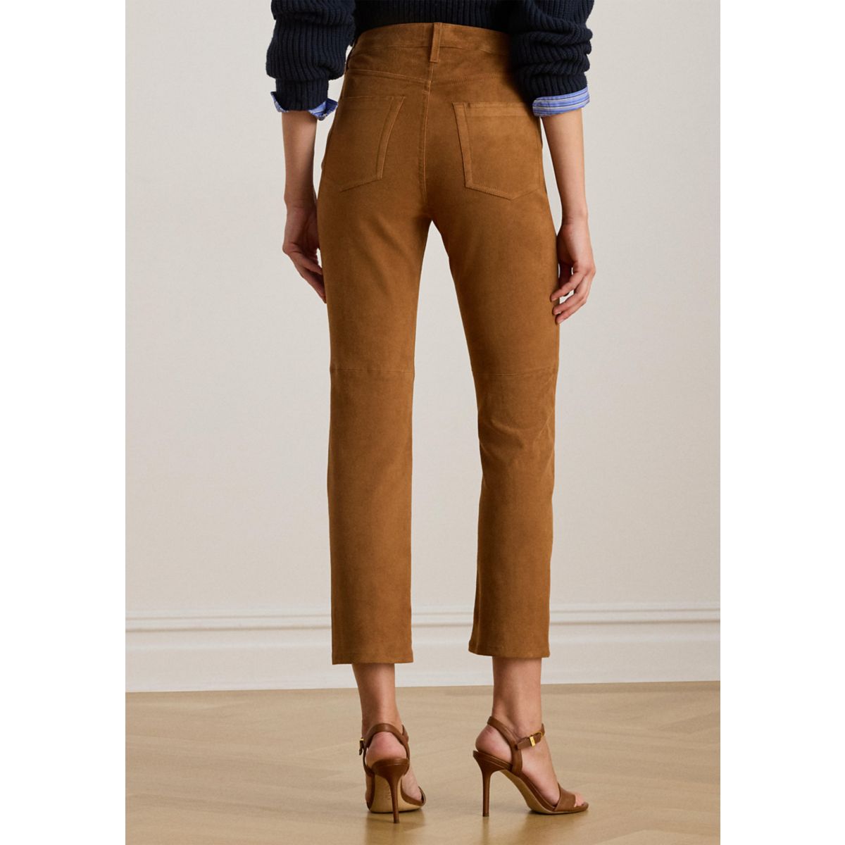 Women's High-Rise Goat-Suede Straight Ankle Pants - 2