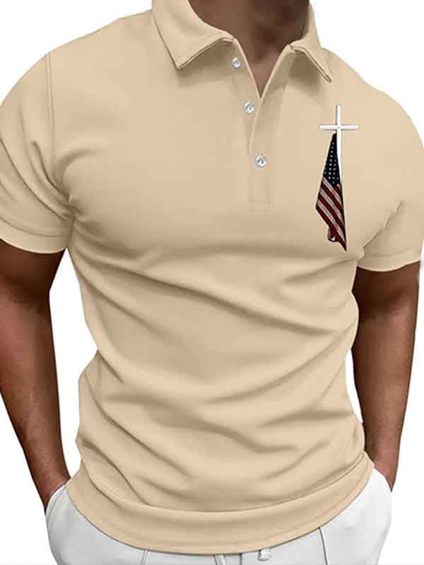 Camisa polo ejecutivo casual a rayas Button de manga corta para hombre