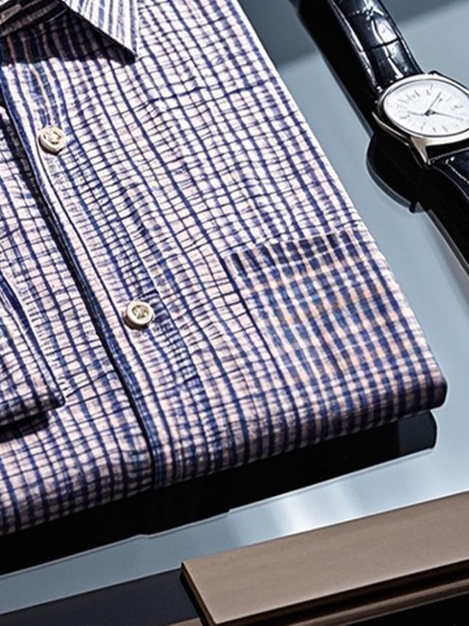 Camisa degradado solapa de manga larga para hombre