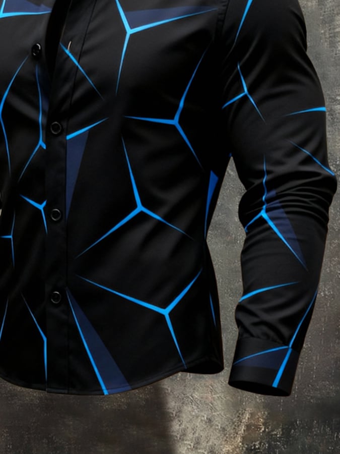 Camisa vintage Color-Block estampado de manga larga para hombre