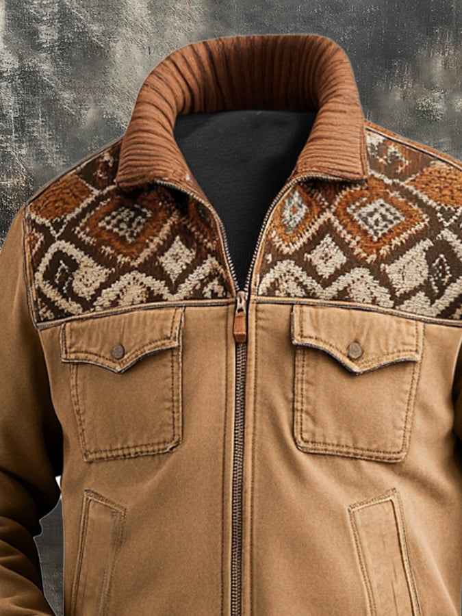 Chaqueta retro clásico desgastado casual Fur cuello bolsillo para hombre