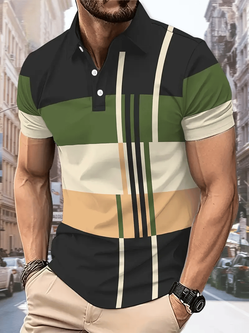 Camisa polo ejecutivo rayas Lettering con botones para hombre
