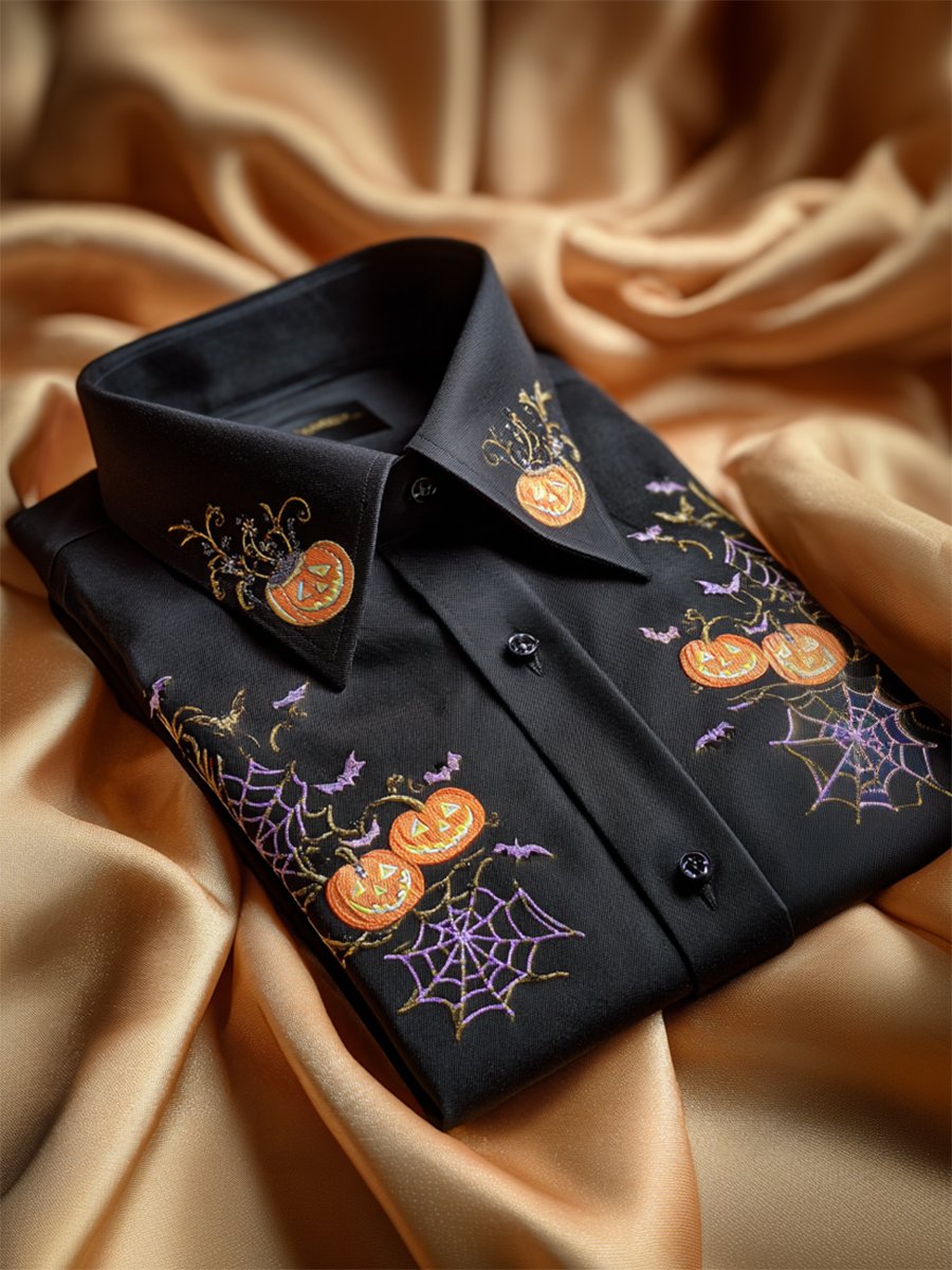 Camisa retro casual Halloween Art de manga larga para hombre