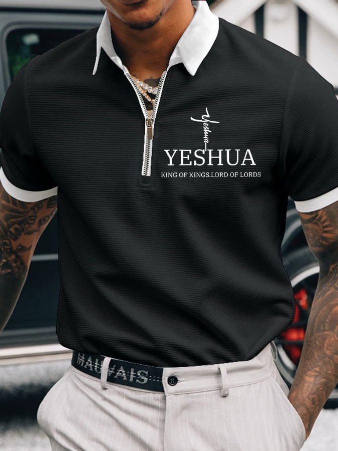 Camisa polo Faith “Yeshua King OF Kings Lord Of Lords” estampado casual para hombre