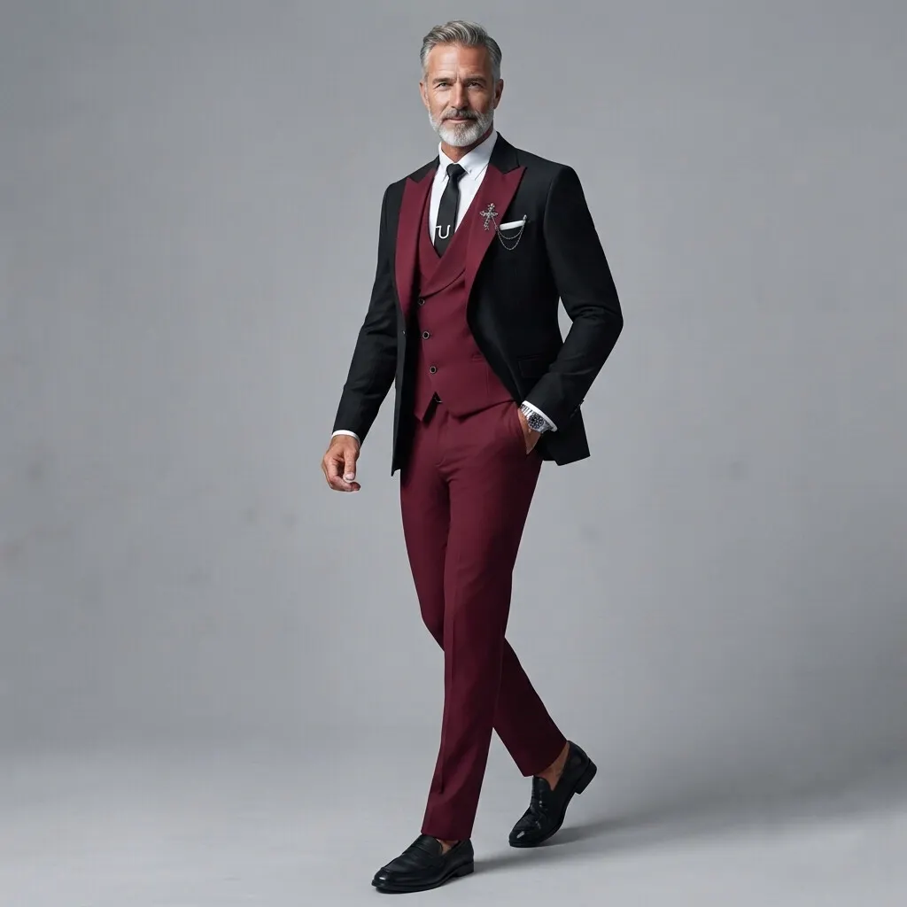para hombre ejecutivo Contrast Peak Lapel saco & Asymmetric Button Shawl Lapel Vest & pantalón 3Pcs Suit