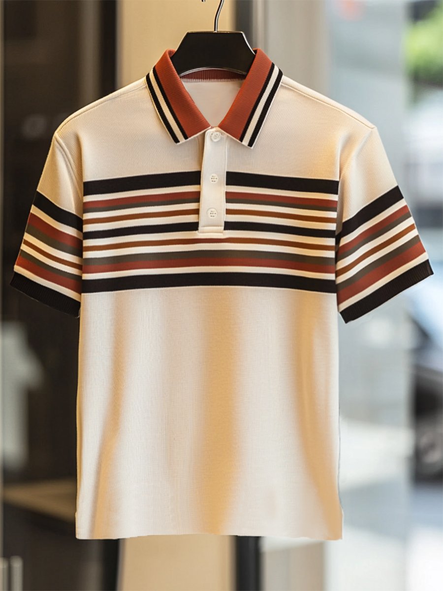 Camisa polo ejecutivo casual rayas estampado Button de manga corta para hombre
