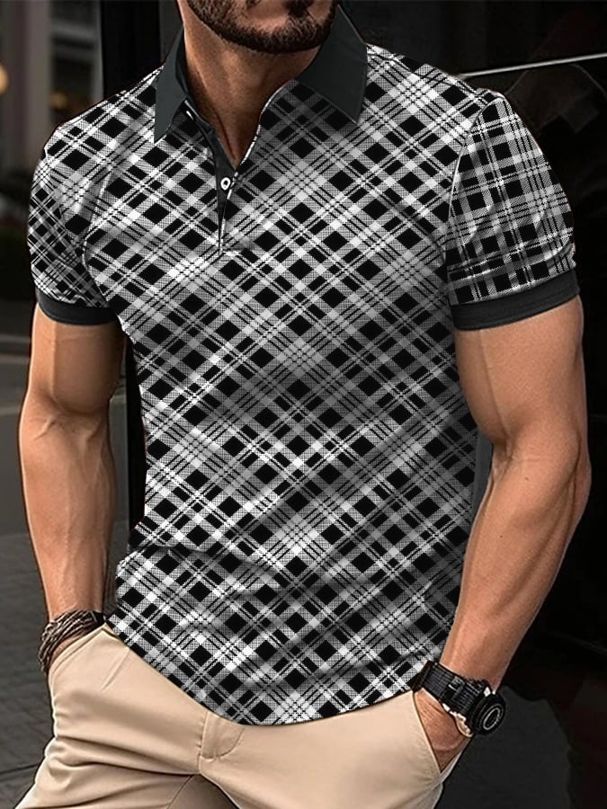 Casual de moda Checkered Polo para hombre
