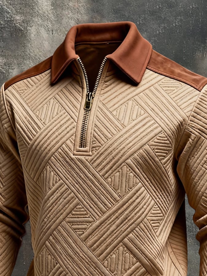 Sudadera vintage-Style texturizado Patchpara trabajo Color-Block de manga larga para hombre
