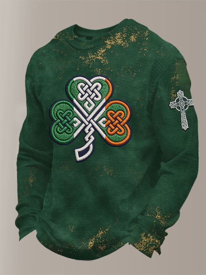 Camiseta St. Patrick's Day estampado Waffle Fabric de manga larga para hombre