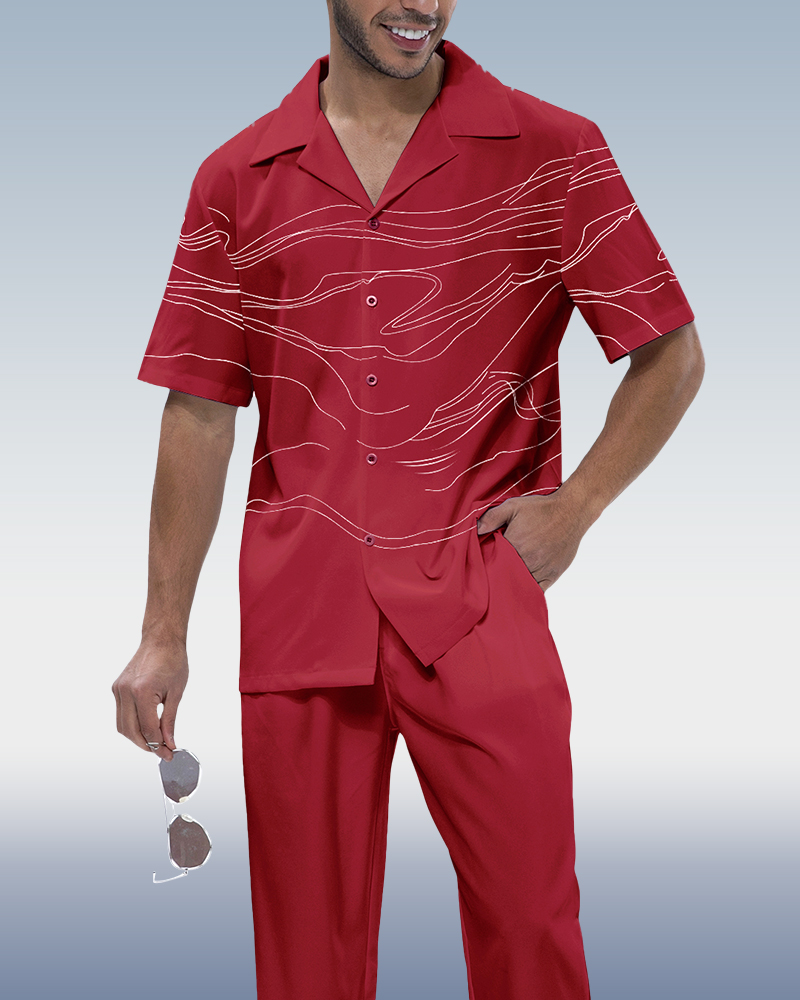 Rianmond Red Art estampado de manga corta Walking Suit para hombre
