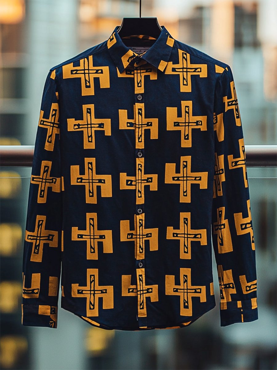 Camisa retro casual Faith ejecutivo de manga larga para hombre