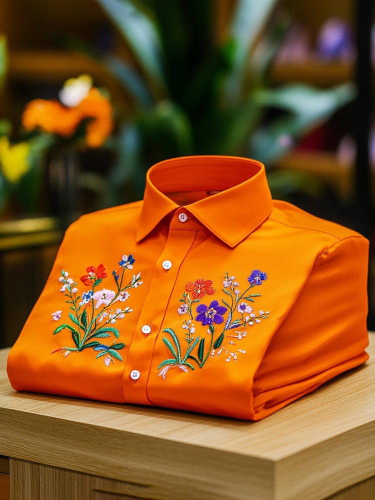 Camisa ejecutivo casual floral solapa de manga corta para hombre