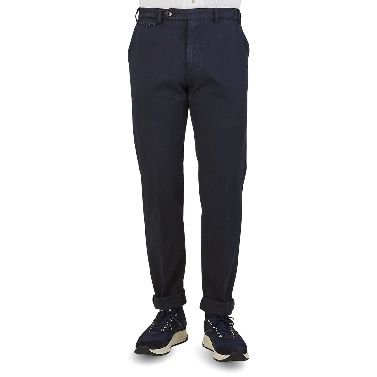 Navy Herringbone Washed de algodón Trousers