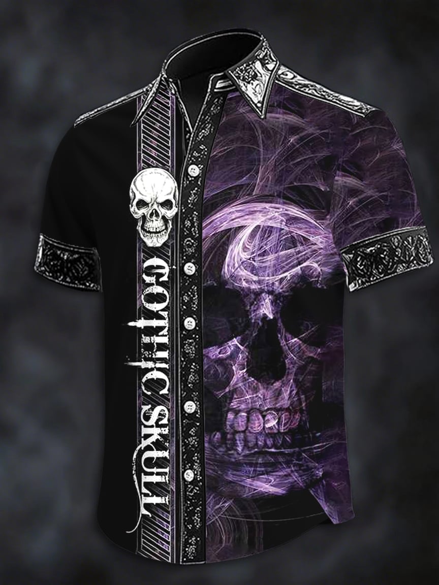 Camisa Dark Skull estampado casual de manga corta para hombre