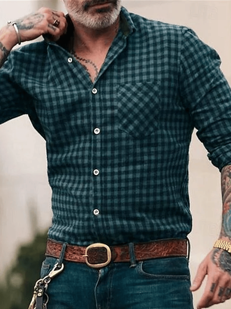 Camisa a cuadros ejecutivo de manga larga para hombre
