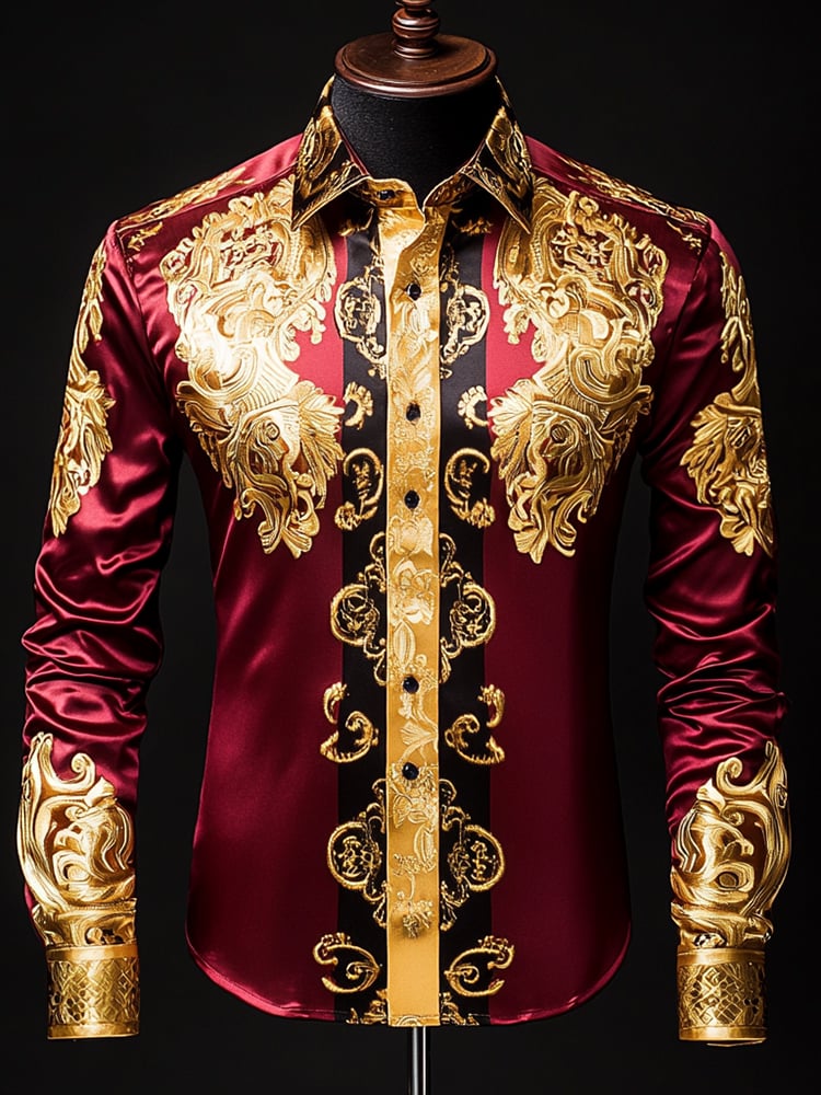 Camisa satén Luxe de manga larga con botones para hombre