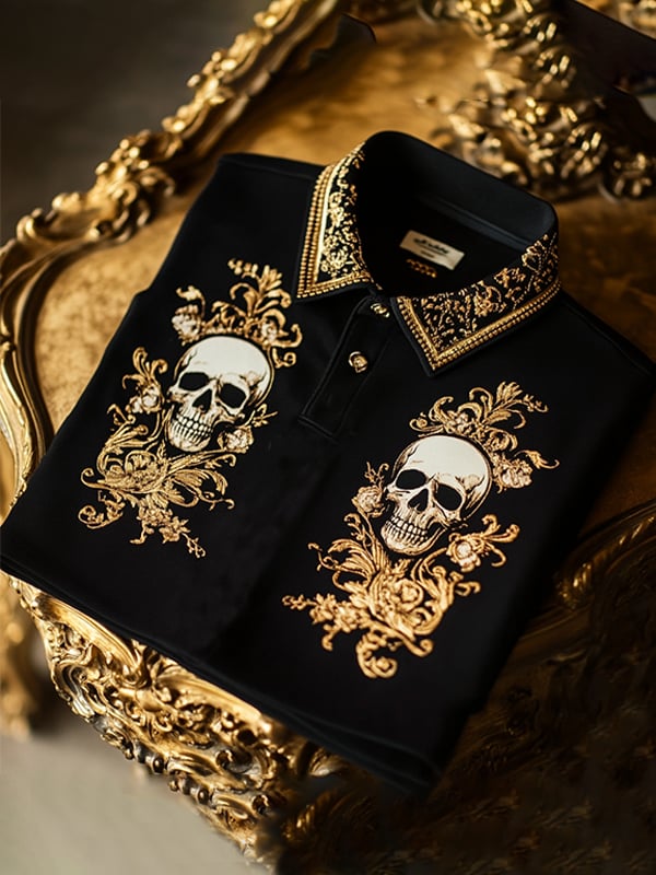 Camisa polo retro Gothic Skull diseño de manga corta para hombre