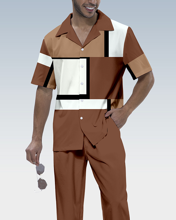 Camisa retro estampado de manga corta walking suit 897 para hombre