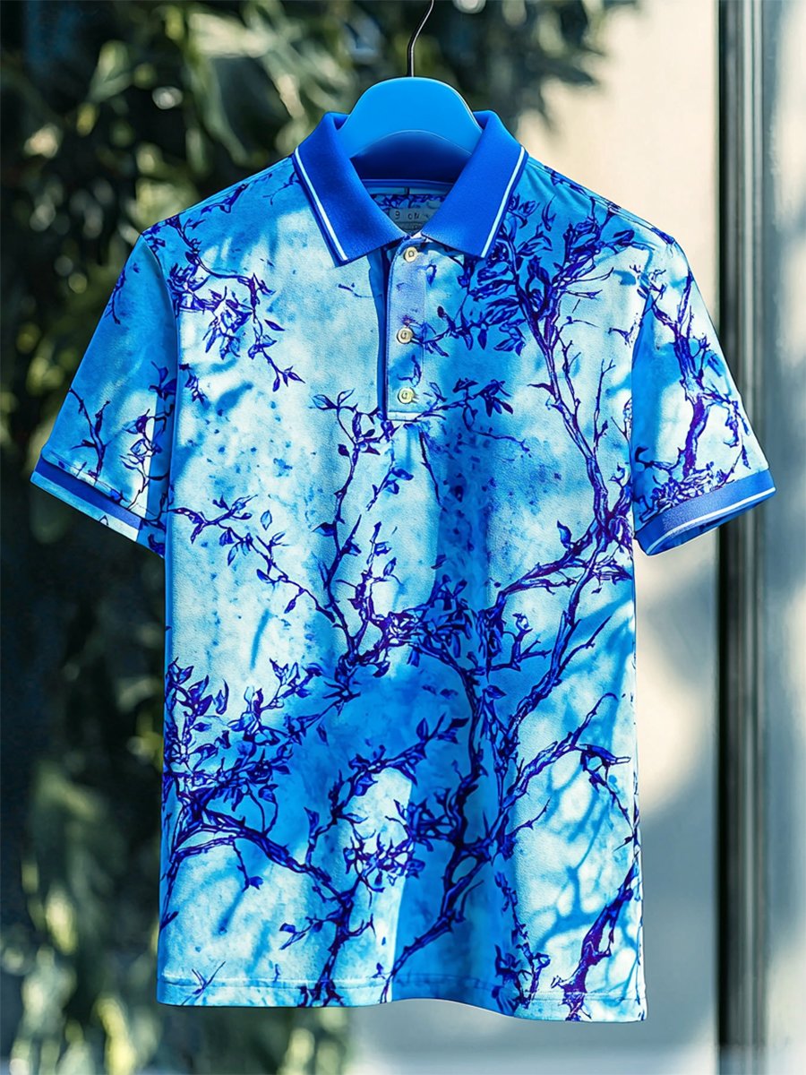 Camisa polo Resort floral estampado Button de manga corta para hombre