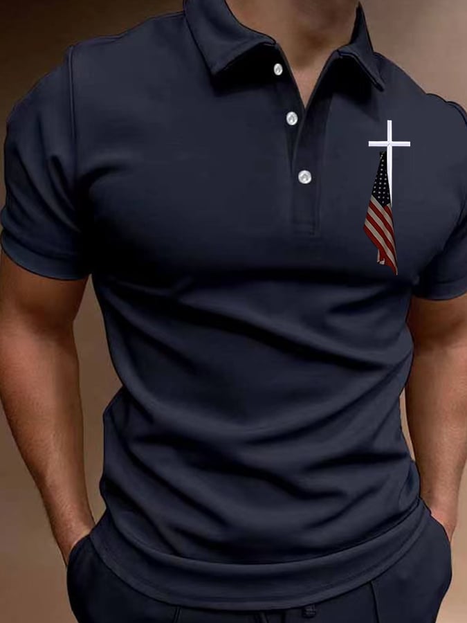 Camisa polo de manga corta casual estampado para hombre