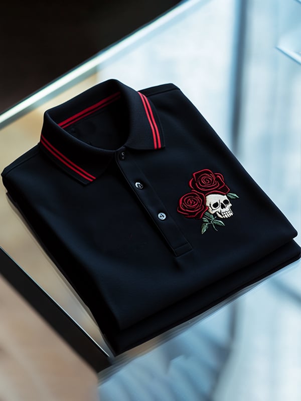 Camisa polo ejecutivo rayas Logo estampado de manga corta para hombre