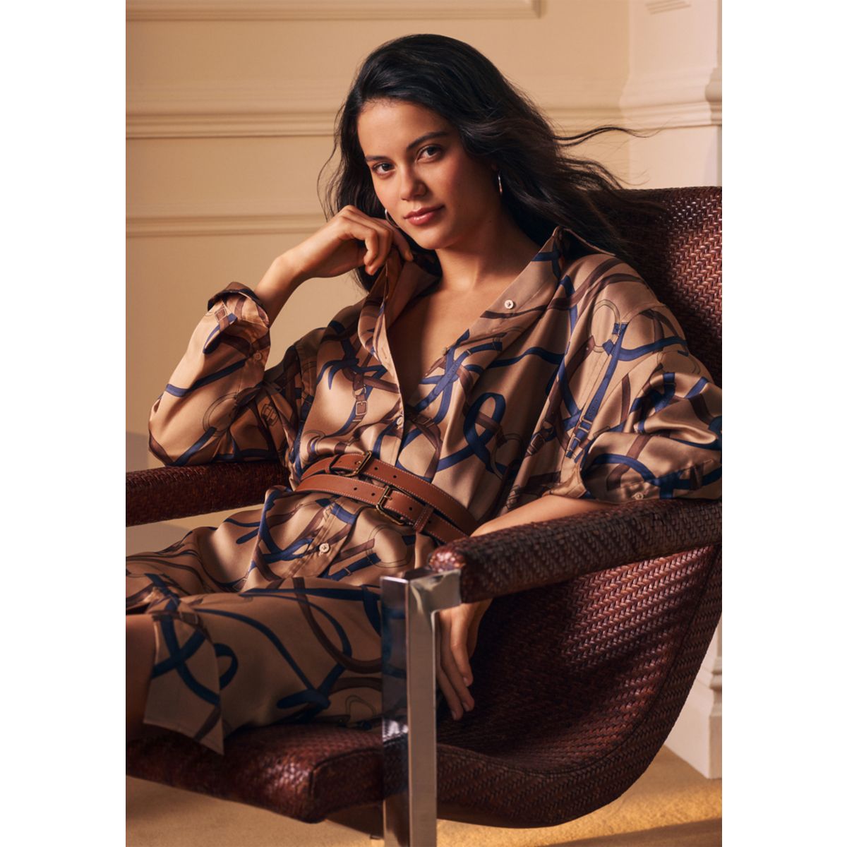 Belting-Print Twill Midi Shirtdress - 2