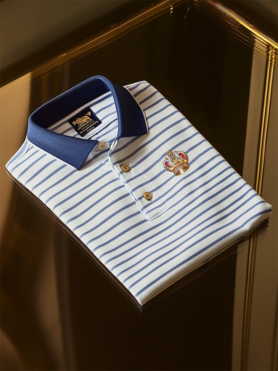 Camisa polo ejecutivo casual a rayas Button de manga corta para hombre