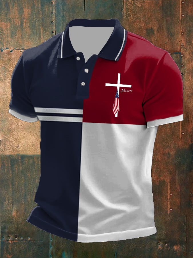 Camisa polo Cross Flag estampado casual para hombre