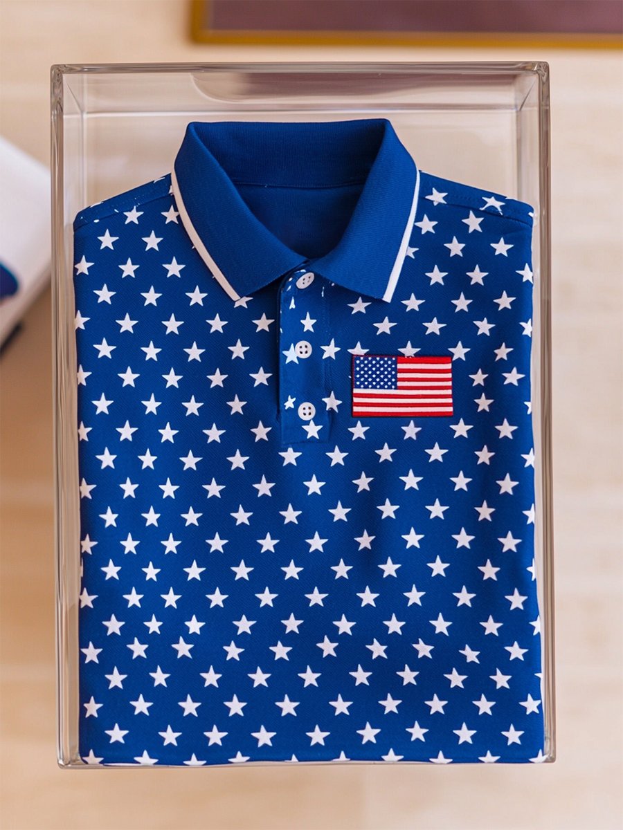 Camisa polo ejecutivo casual Independence Day Button de manga corta para hombre