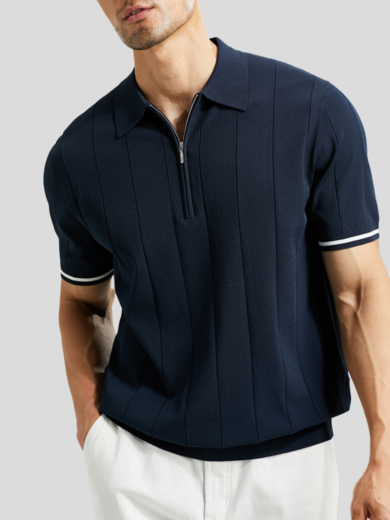 Cooltejido transpirable de manga corta Zip tejidoted Polo