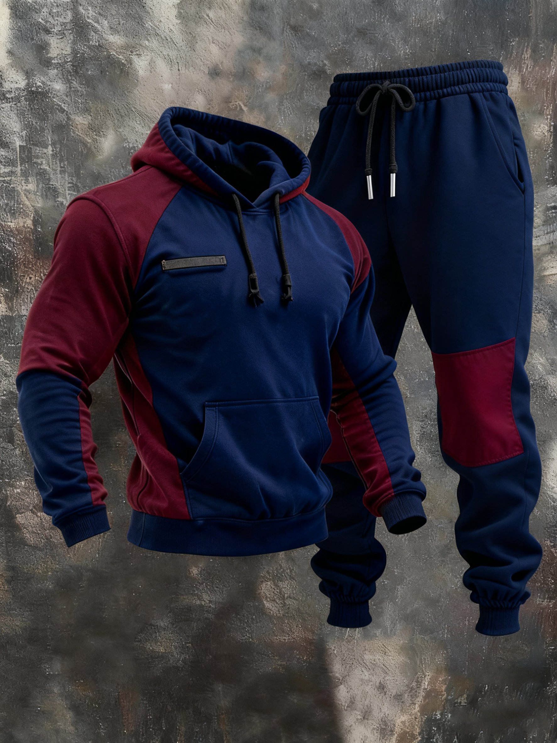 Sudadera retro Stitching Contrast Color Hooded casual Suit para hombre