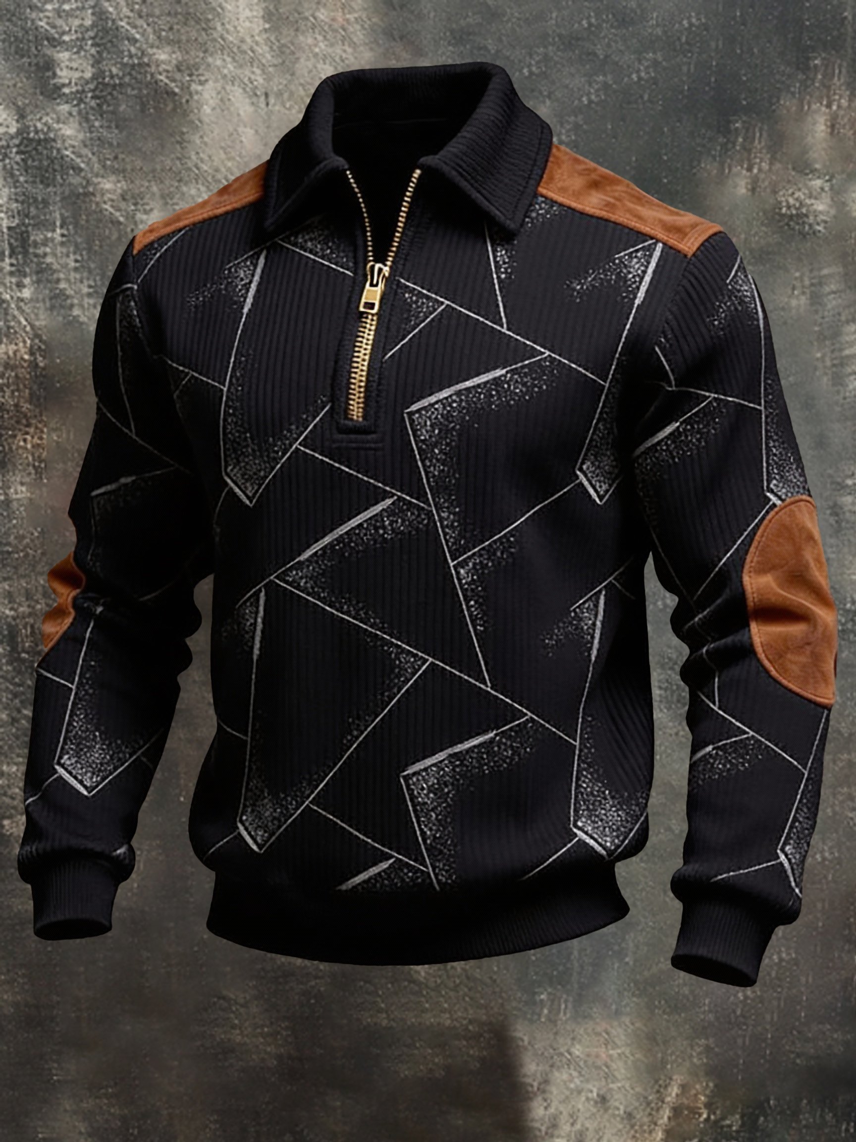 Sudadera de modaable Color-Block estampado con cierre para hombre