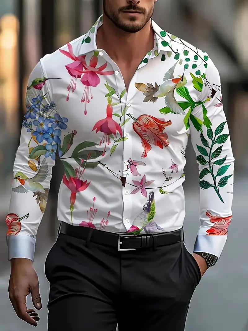 Camisa Street Style ejecutivo casual estampado de manga larga para hombre