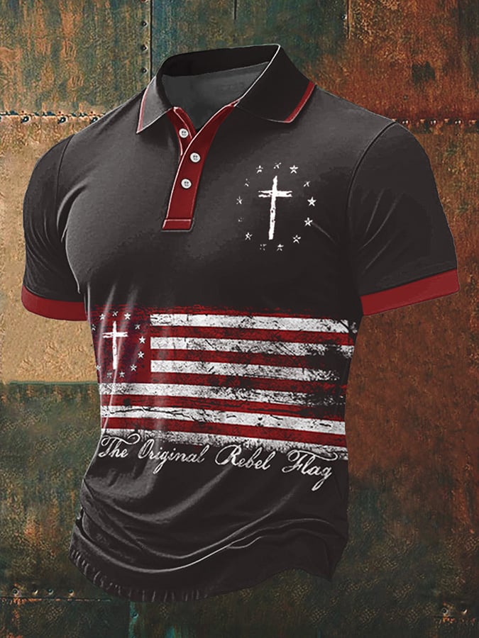 Camisa polo vintage God Bless America estampado para hombre