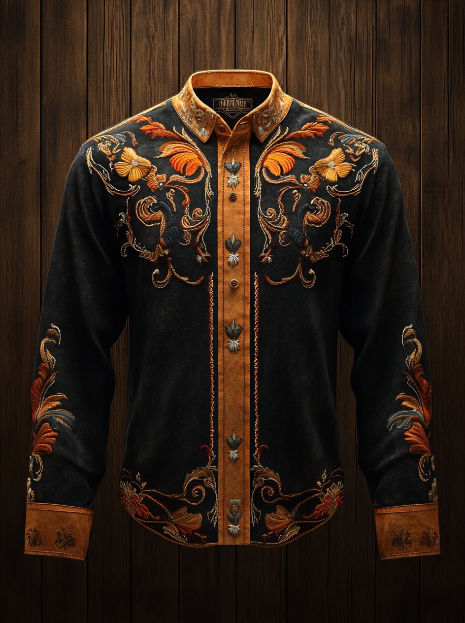 Camisa Western vintage Indian Totem estampado de manga larga para hombre